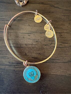 Alex and Ani Gold-Tone Bracelet with Turquoise Claddagh Charm